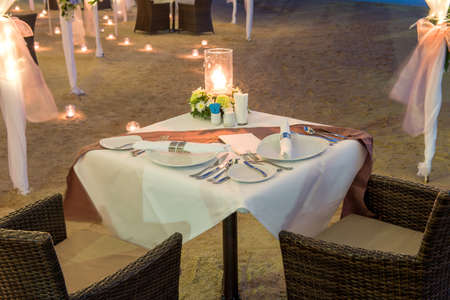 Beach Dining Table with Cold Lightの写真素材