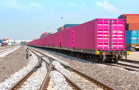Railway cargo  Train transport cargo container 40FT to portの写真素材