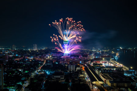 Samut Prakan firework display Evening viewpoint of the Cityscape view - Samut Prakan City...