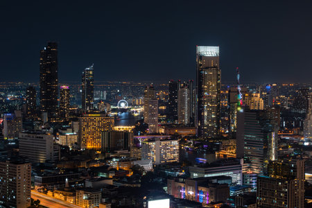 Aerial view of Bangkok skyline and skyscraper Bangkok cityscape. Bangkok night view in the business districtの写真素材
