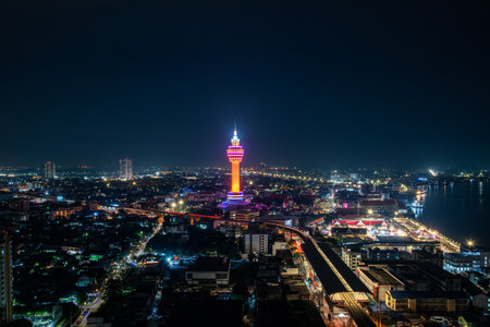 Learning park Gulf of Thailand and Samut Prakan Evening viewpoint of the Cityscape view - Samut...