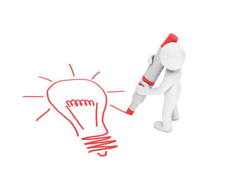 man Drawing idea and lampの写真素材