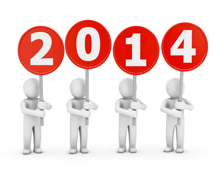 man and 2014, New Year and Christmas 3D render の写真素材