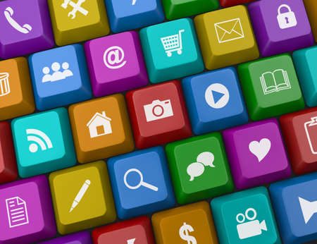 keyboard with colored buttons and social media 