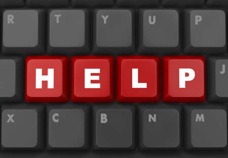 Close up view on conceptual keyboard button - Help (red key)