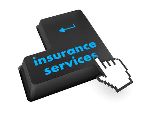 Keyboard with insurance services button, internet concept, raster