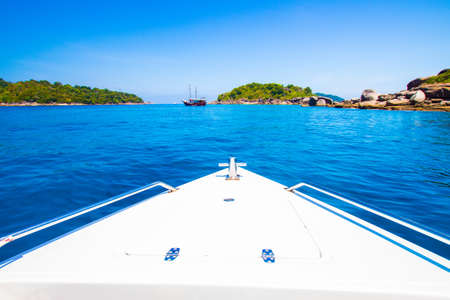 Beautiful blue sea ,blue sky from tachai island on a speed boat in Thailandの写真素材