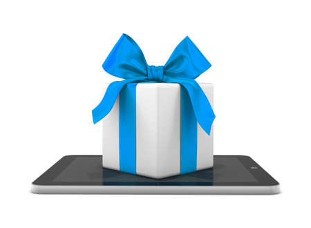gift that come from a tablet, xmas shopping onlineの写真素材