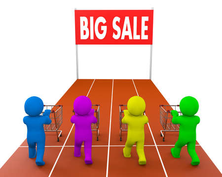 shopping cart race - sale 3d conceptの写真素材
