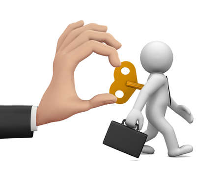 businessman with wind-up 3d renderの写真素材