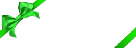 green ribbon bow on white backgroundの写真素材