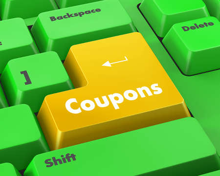 Text coupons button 3d renderの写真素材