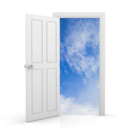 open door and blue skyの写真素材