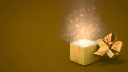 Open gift box with bright rays of light