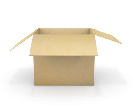 Opened yellow cardboard package, isolated on white background