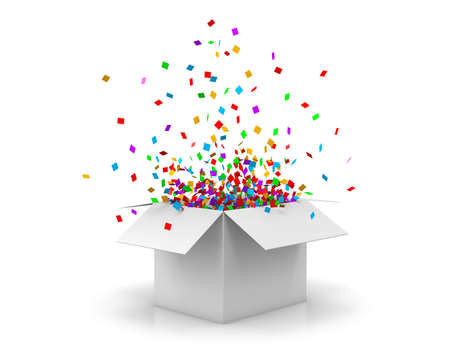 Open Gift Box and Confetti. Illustration 3d renderingの写真素材