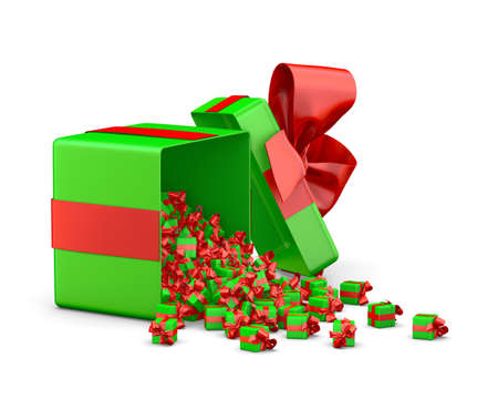 a lot of red green gift box for Merry Christmas, New Year's Day , Open Gift box emitting little gift...