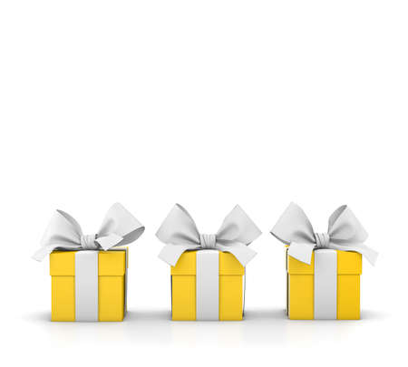 set of gift box isolated for Christmas, New Year's Day , group three yellow white gift boxes ribbon...