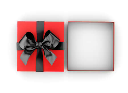 Open gift box for Christmas, New Year's Day , black red gift box top view on white background 3d...