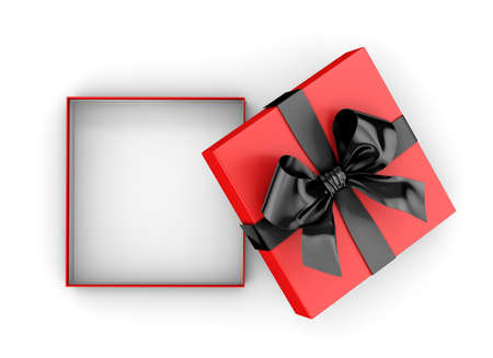 Open gift box for Christmas, New Year's Day , black red gift box top view on white background 3d renderingの写真素材