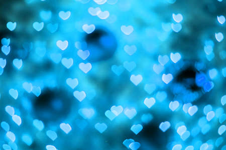 Blue Heart bokeh background, Love Valentine day conceptの写真素材