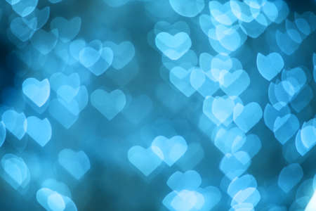 Blue Heart bokeh background, Love Valentine day conceptの写真素材