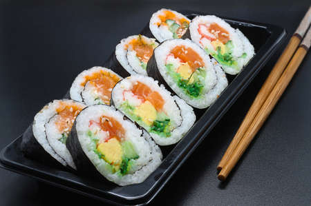 close up of sushi rollsの写真素材