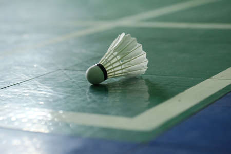 badminton shuttlecock on green court.Selective focus.の写真素材