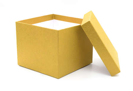 open yellow box on white background.の写真素材