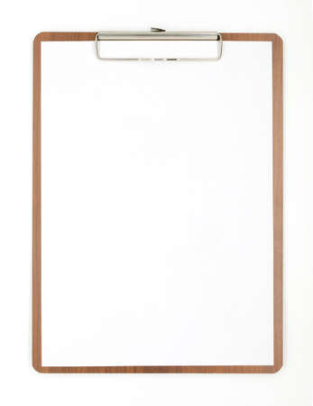 A wooden clipboard with a blank piece of paperの写真素材