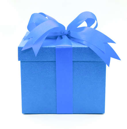 Christmas, New Year's Day , blue gift box top view white background 3d renderingの写真素材