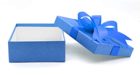 Christmas, New Year's Day ,Open blue gift box top view white backgroundの写真素材