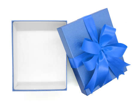 Christmas, New Year's Day ,Open blue gift box top view white backgroundの写真素材