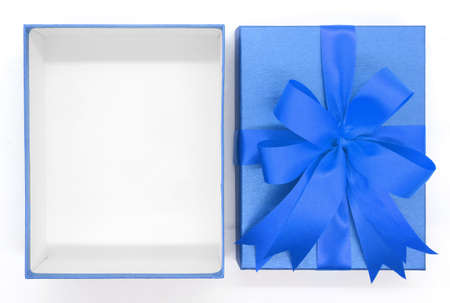 Christmas, New Year's Day ,Open blue gift box top view white backgroundの写真素材