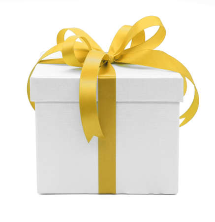 Christmas and New Year's Day , yellow gift box white backgroundの写真素材