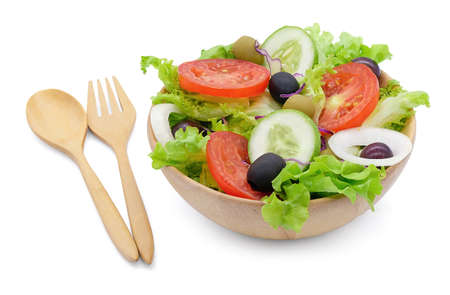 Salad fresh vegetables isolated on white background with clipping pathの写真素材