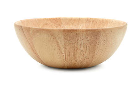 wooden bowl isolated on white include clipping pathの写真素材