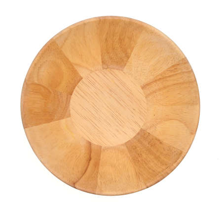 wooden bowl top view isolated on white include clipping pathの写真素材