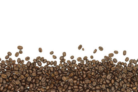 coffee beans on white background isolate top view and copy spaceの写真素材