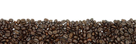 coffee beans on white background isolate top view and copy spaceの写真素材