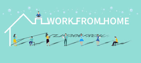 Men and women wear mask.work from home to protect from COVID-19 virus outbreak spreading concept.のイラスト素材