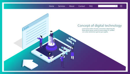 Businessman and  Lady working Contact communicate. top view  of Tablet. 3d isometric flat design. Concept of digital technology.Vector illustration.のイラスト素材