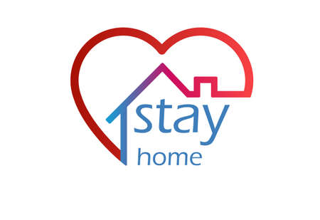 LOGO  Protect from COVID-19 virus stay home, heart, home sticker symbol  idea concept  vector.のイラスト素材