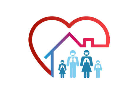 LOGO  Protect from COVID-19 virus stay home, heart, home sticker symbol  idea concept  vector.のイラスト素材