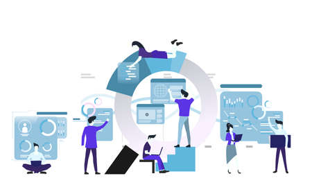  businessman and  lady  group analysts working graphs Illustration creative process modern design idea  concept vector.のイラスト素材