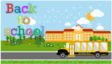 illustration education school,School bus and Text Back to school Creativity modern design Idea and Concept.のイラスト素材