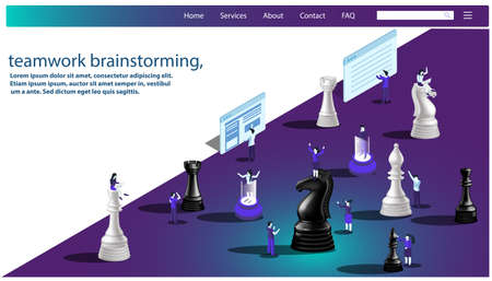 Business  man and  Lady  teamwork brainstorming,Chess game concept  black and white,Creativity  Idea and Concept infographic template.のイラスト素材