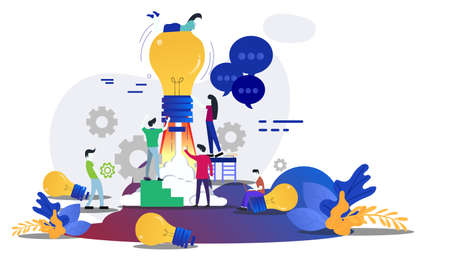 Businessman and Lady  group Brainstorm working for Startup success with Lamp Creativity modern Idea and Concept illustration.のイラスト素材
