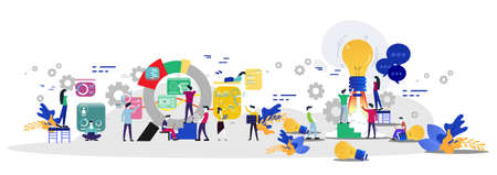 Businessman and Lady  group Brainstorm working for Startup success with  group analysts working graphs Creativity modern Idea and Concept illustration のイラスト素材