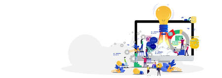 Group Businessman and Lady  contact technology  computer,for Startup success with  group analysts working graphs creativity.のイラスト素材